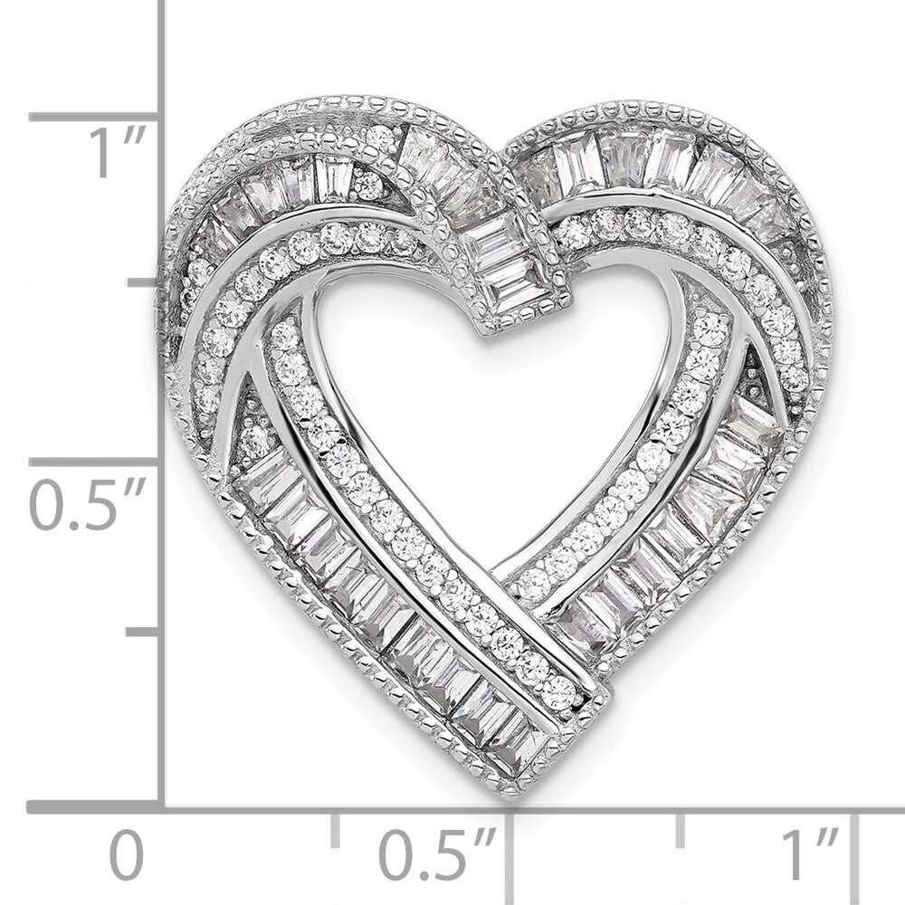 Sterling Silver Rhodium-plated Cubic Zirconia Heart Chain Slide Pendant