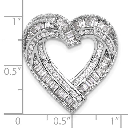 Sterling Silver Rhodium-plated Cubic Zirconia Heart Chain Slide Pendant