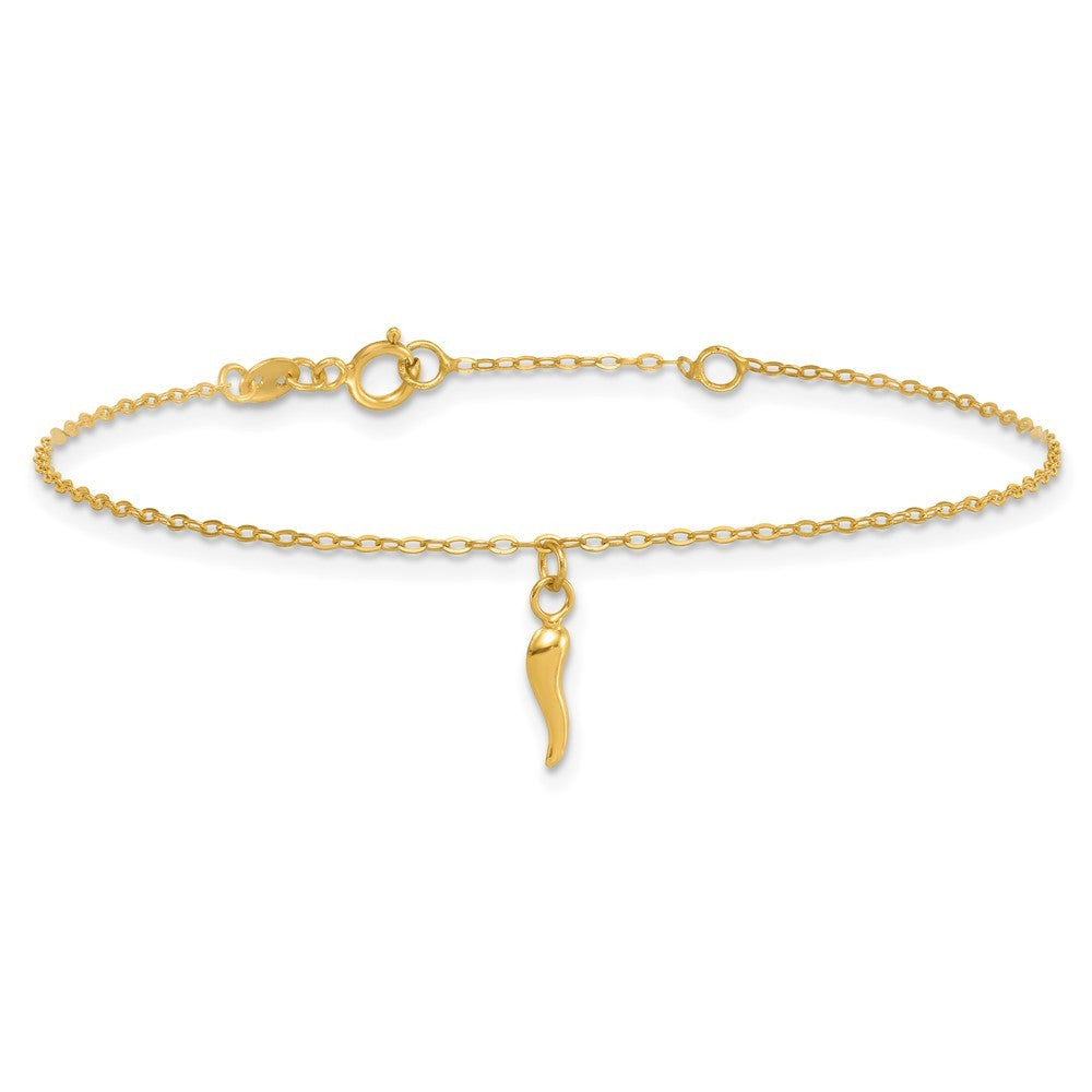 14k Yellow Gold  Italian Horn Dangle 6.5" Childrens Bracelet Plus 0.75" Extender