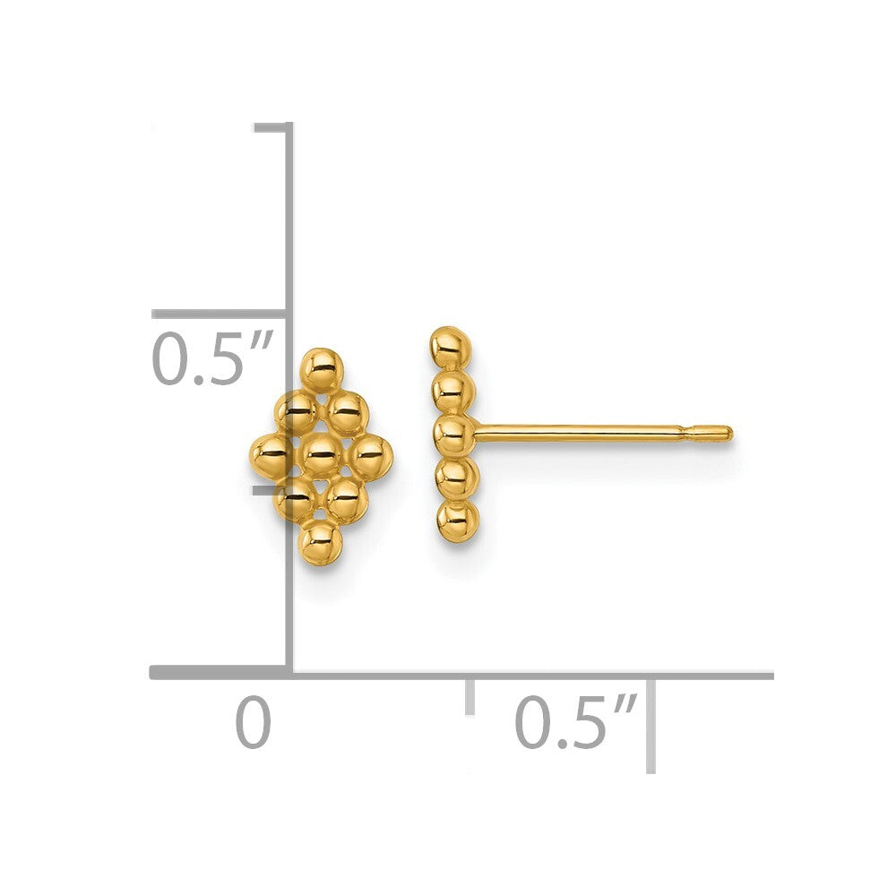 14k Yellow Gold Polished and Beaded Marquise Stud Earrings Gift for Women