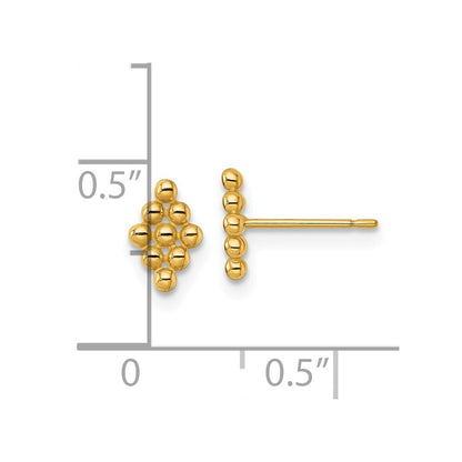 14k Yellow Gold Polished and Beaded Marquise Stud Earrings Gift for Women