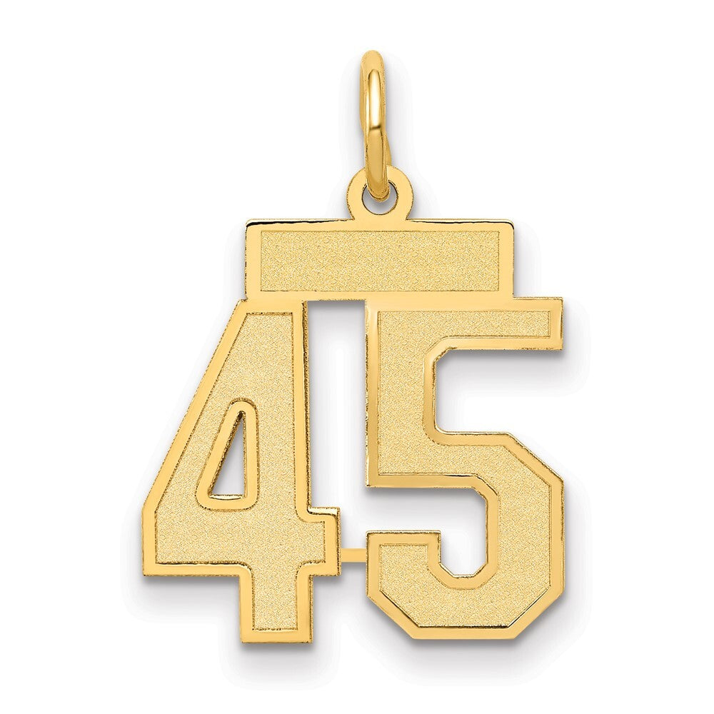 14k Yellow Gold Small Satin Number 45 Charm Pendant for Women