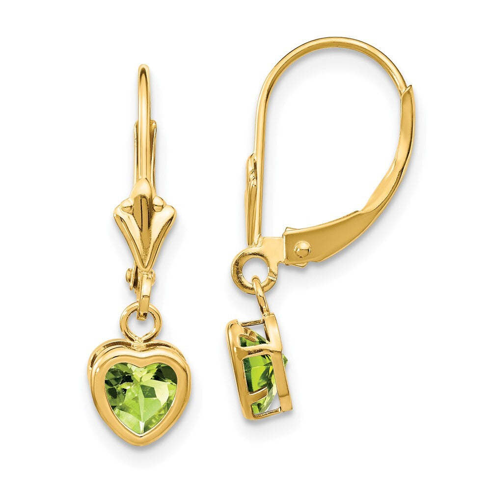 14k Yellow Gold 5mm Heart Peridot Stud Earrings Gift for Women