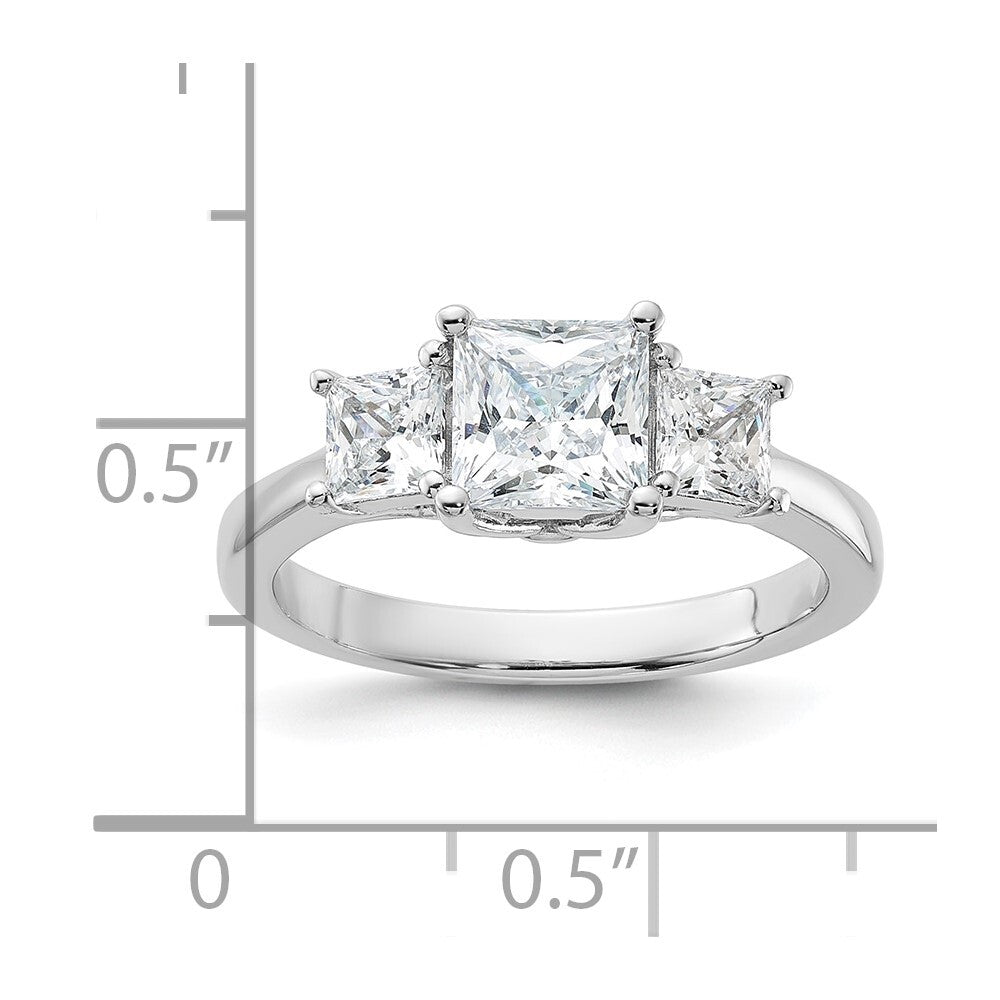 Sterling Silver Rhodium-plated & CZ 3 Stone Ring
