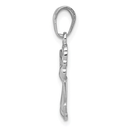 14k White Gold Polished/Textured Guardian Angel Heart Pendant for Women