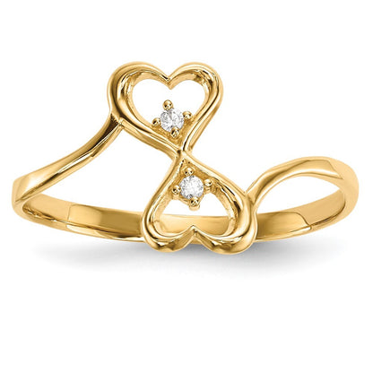 14K Yellow Gold CZ Double Heart Ring Size 7