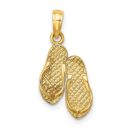 14k Yellow Gold 3D FT. MYERS Double Flip-Flop Charm Pendant for Women