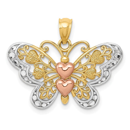 14k Two-tone Gold White Rhodium Butterfly Pendant for Women