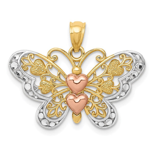 14k Two-tone Gold White Rhodium Butterfly Pendant for Women