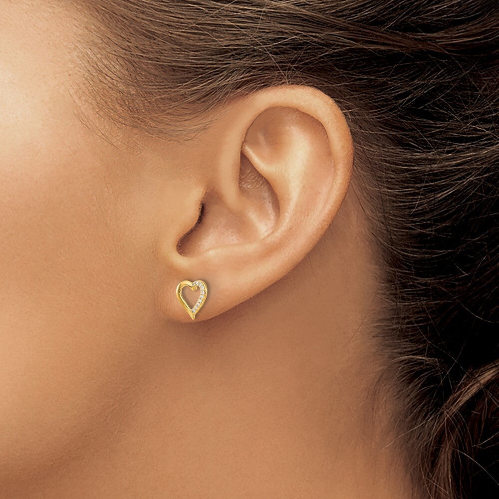 14k Yellow Gold Diamond Heart Stud Earrings Gift for Women