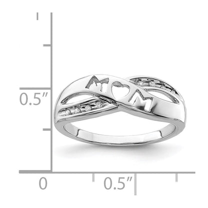 Sterling Silver Rhodium Plated Diamond MOM Ring