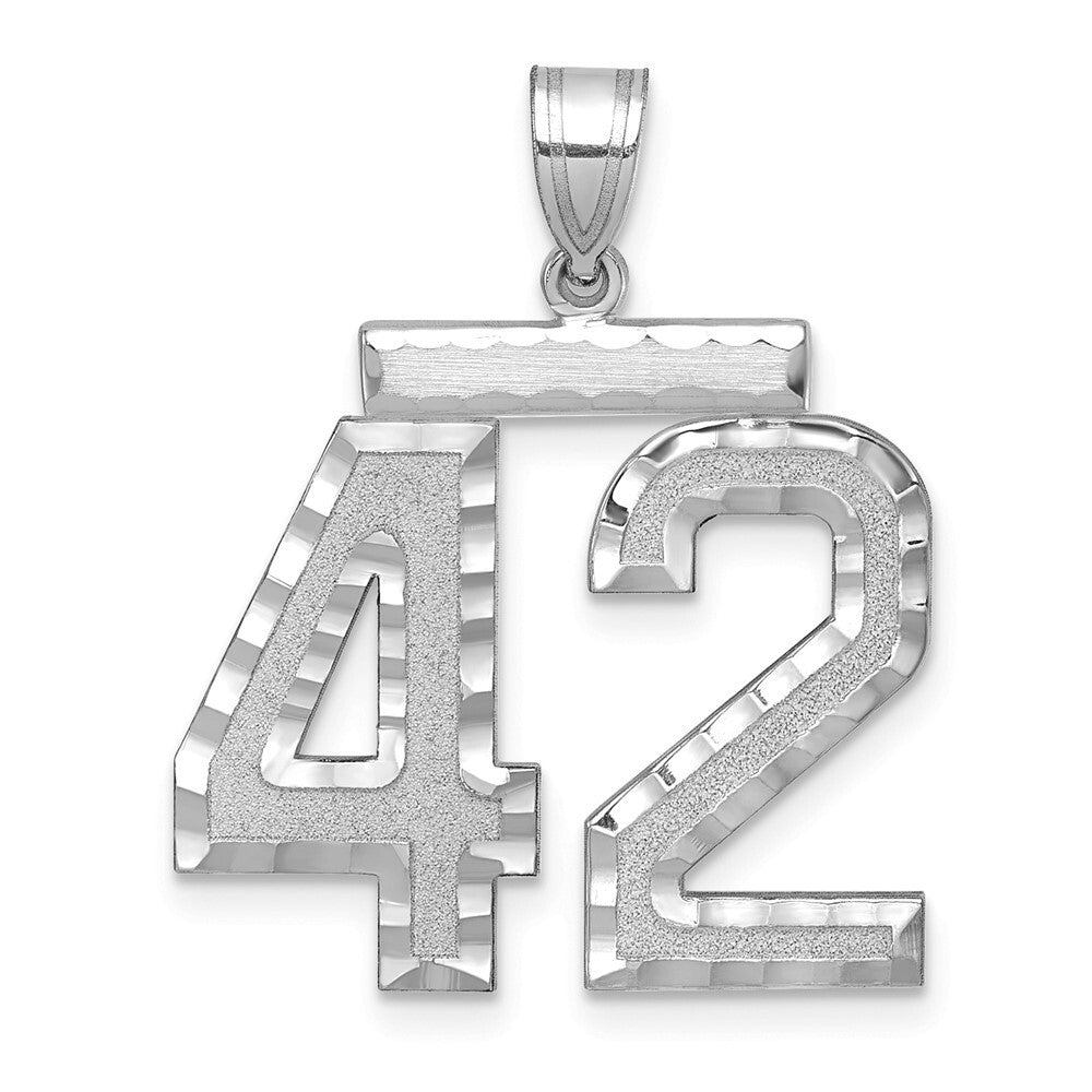 14k White Gold Large Brushed Diamond-cut Number 42 Charm Pendant for Women