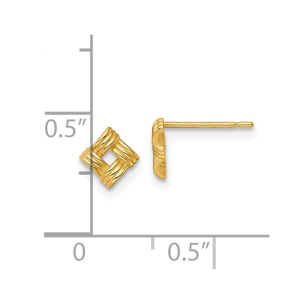14k Yellow Gold Polished Woven Square Stud Earrings Gift for Women