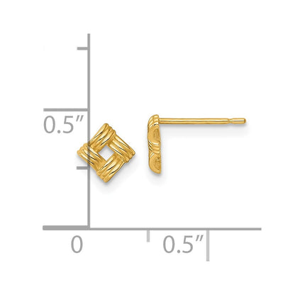 14k Yellow Gold Polished Woven Square Stud Earrings Gift for Women