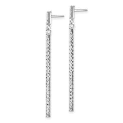 14k White Gold Polished and Diamond-cut Bar Dangle Earrings