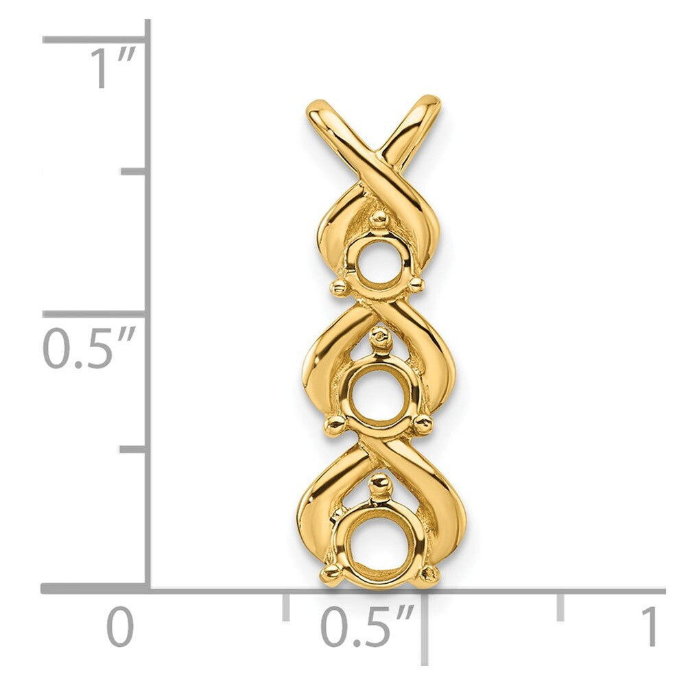 14k Yellow Gold Holds 3 Stone Criss-Cross Chain Slide Pendant Mounting for Women