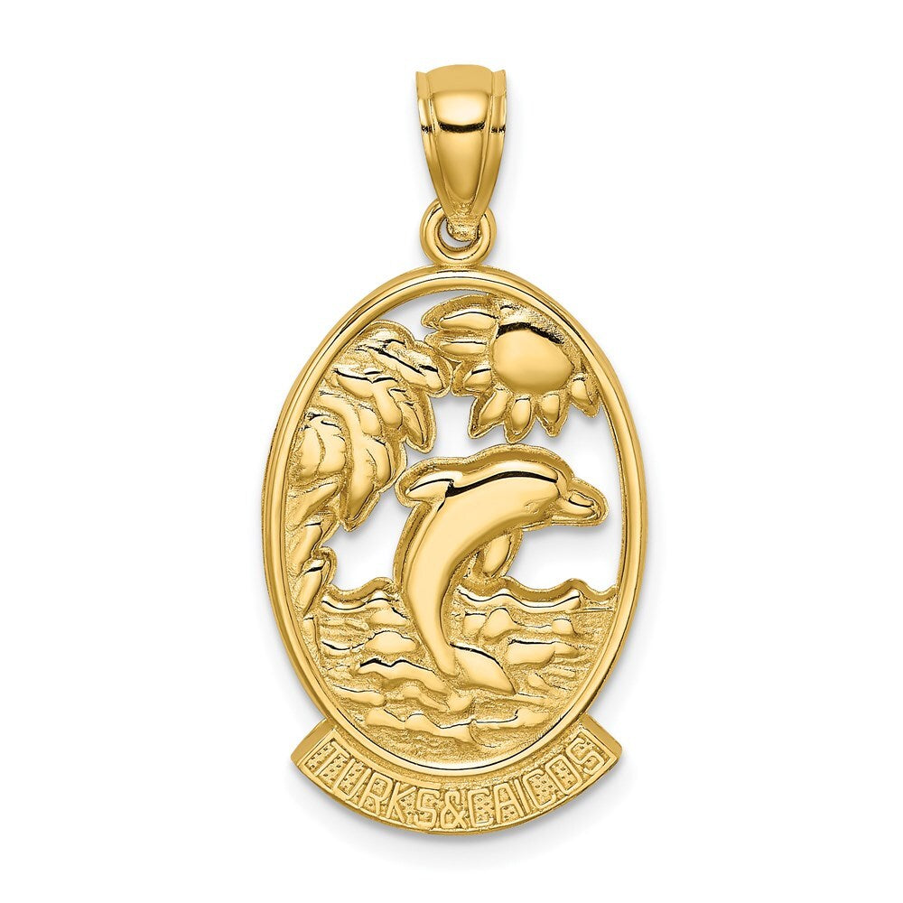 14k Yellow Gold TURKS AND CAICOS Dolphin Sunset Scene Charm