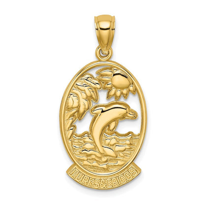 14k Yellow Gold TURKS AND CAICOS Dolphin Sunset Scene Charm