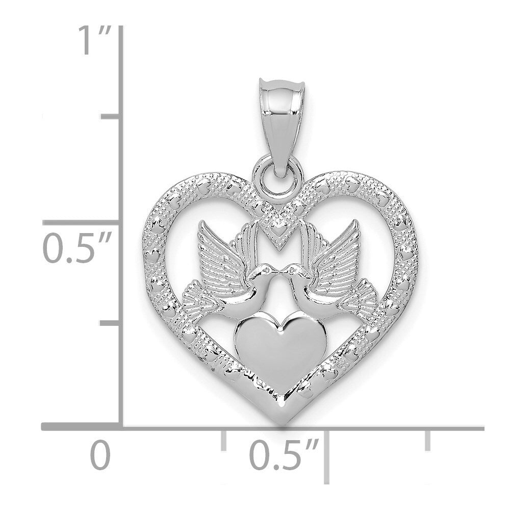 14k White Gold Doves In Heart Charm Pendant for Women
