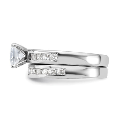 Sterling Silver Rhodium-plated 2-Piece Cubic Zirconia Wedding Set Ring Size 7