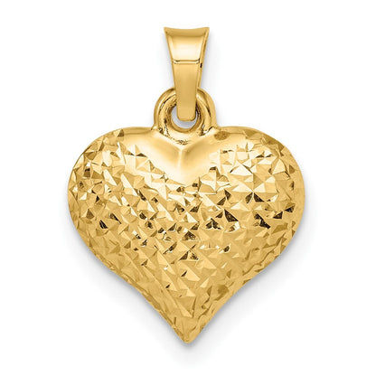 14k Yellow Gold Polished Diamond-cut Large Puffed Heart Pendant for Women