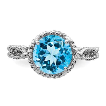 Sterling Silver Rhodium Blue Topaz Twisted Circle Ring Size 8