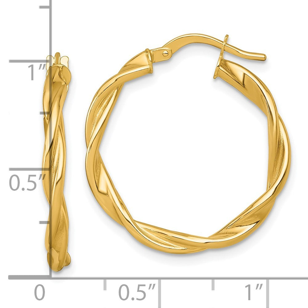 14k Yellow Gold Polished Twisted 2.75 x 25mm Tube Hoop Earrings