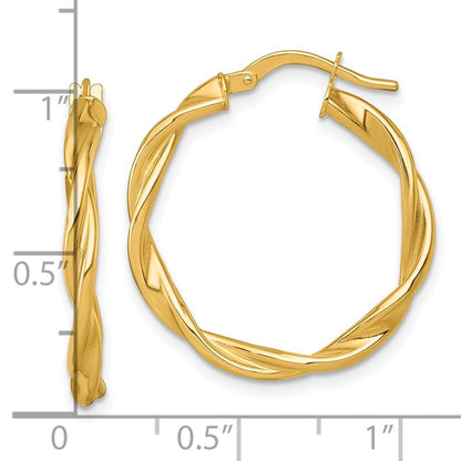 14k Yellow Gold Polished Twisted 2.75 x 25mm Tube Hoop Earrings