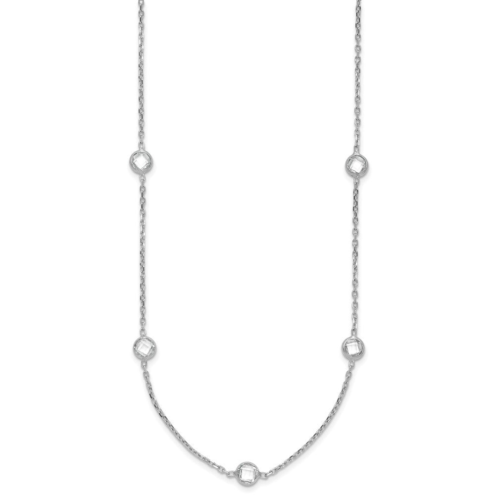 Sterling Silver Rhodium-plated 9-Station CZ Polished Necklace