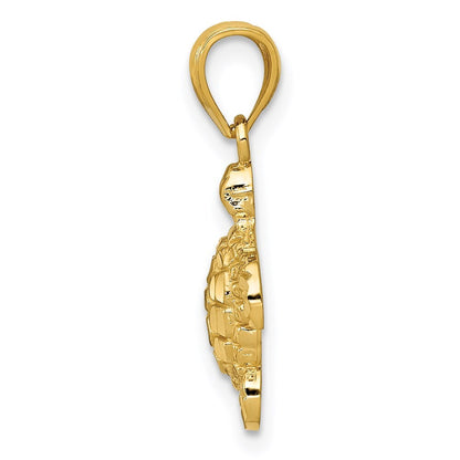 14k Yellow Gold Gold Polished and Textured Diamond-cut Turtle Pendant for Women