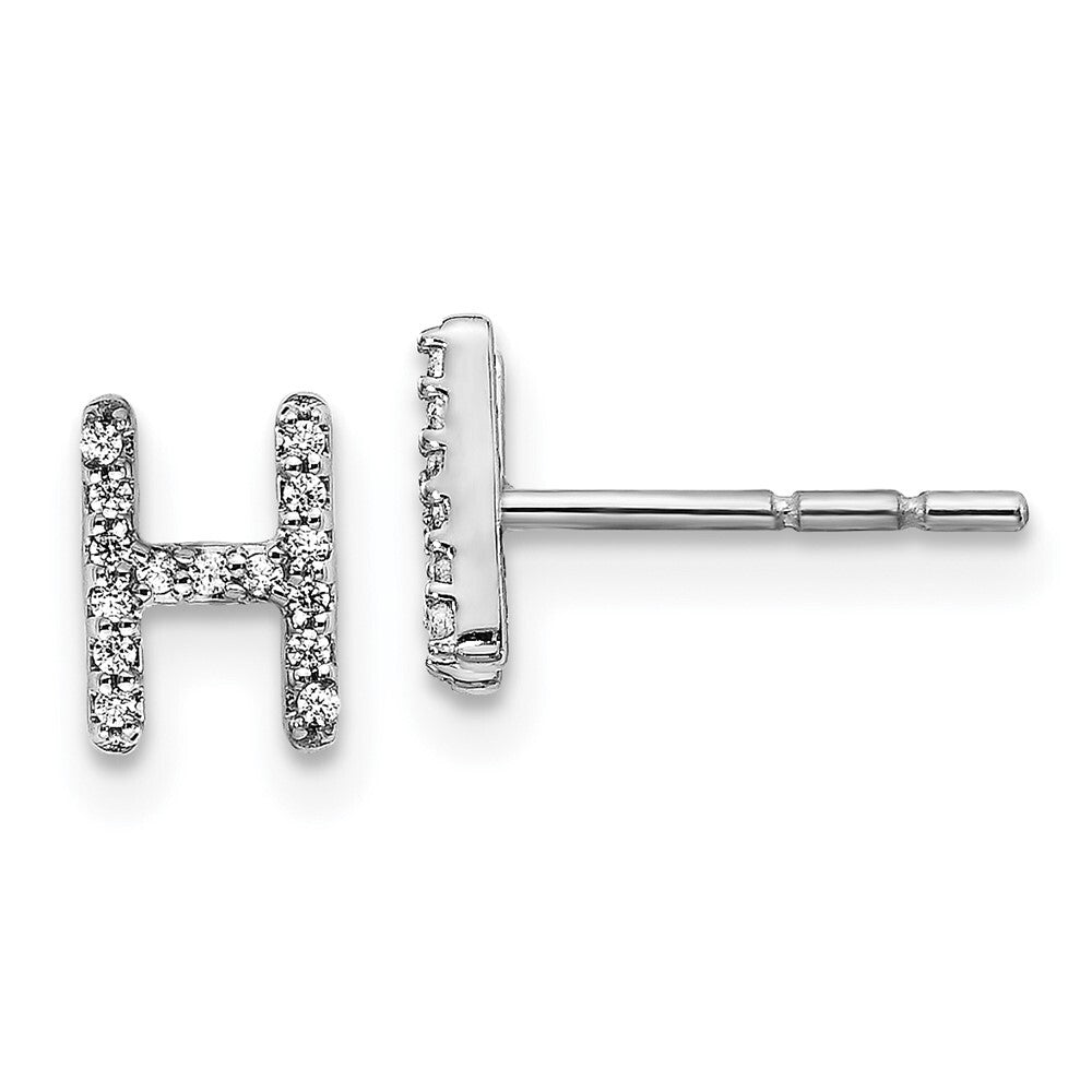 14k White Gold Diamond Initial H Stud Earrings Gift for Women