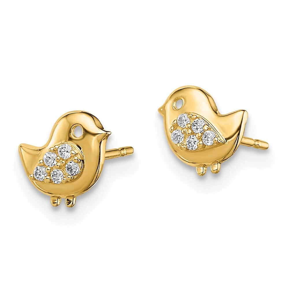 14k Yellow Gold Bird Cubic Zirconia Stud Earrings Gift for Women