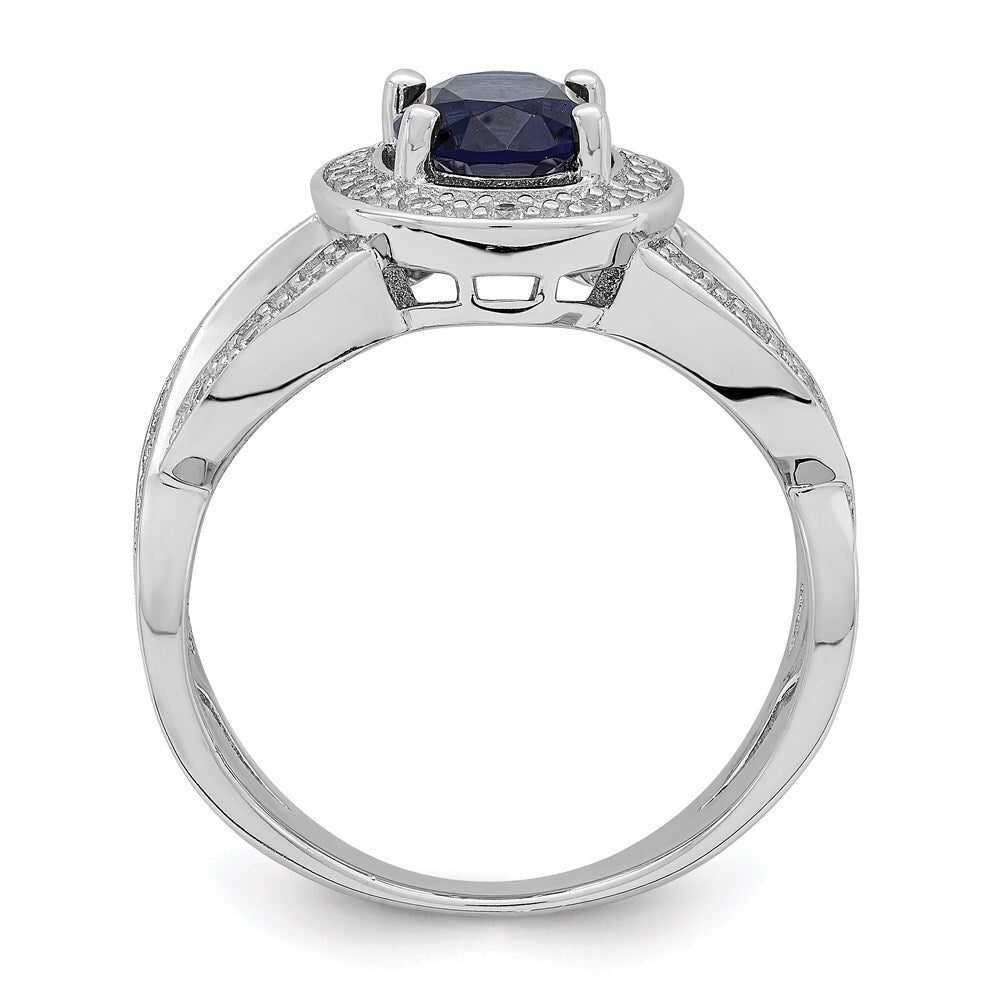 Sterling Silver Rhodium plated Dark Blue Glass & Cubic Zirconia Ring Size 7