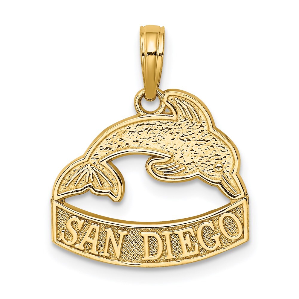14k Yellow Gold SAN DIEGO Banner Dolphins Charm Pendant for Women