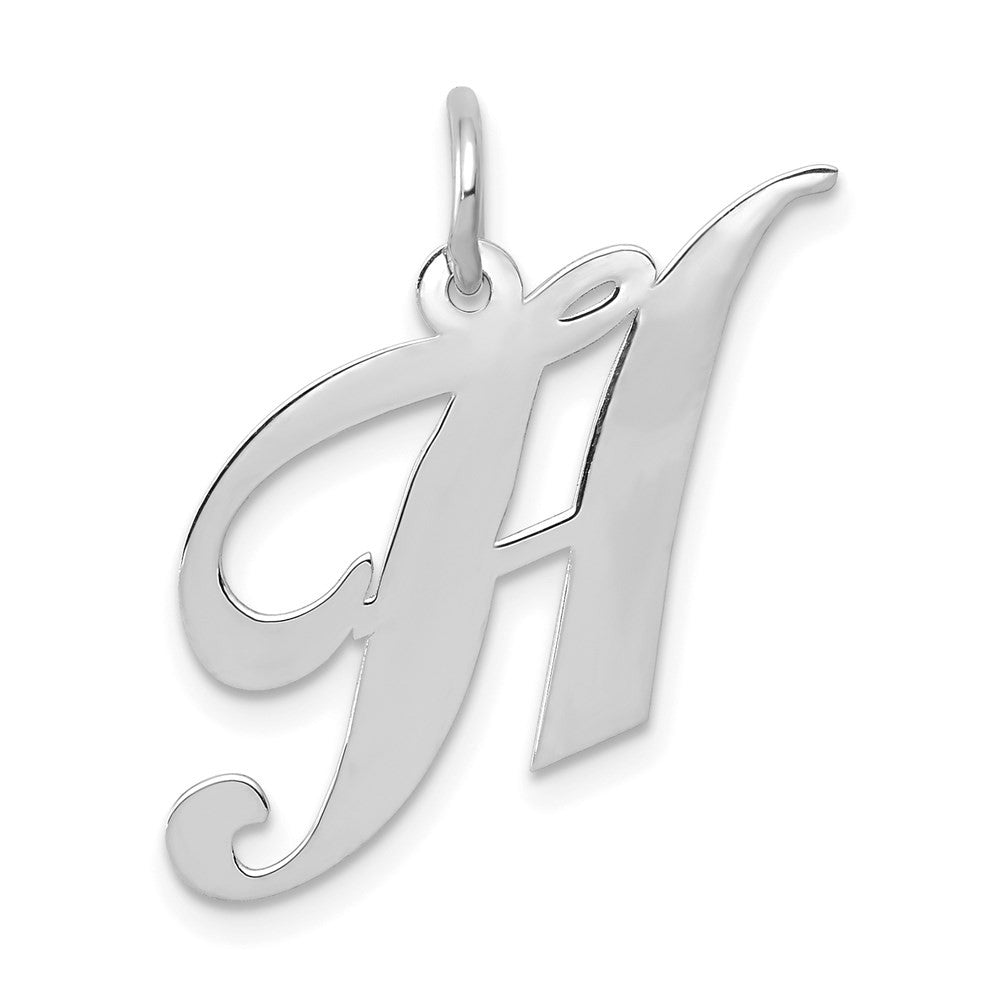 14k White Gold Medium Fancy Script Letter H Initial Charm Pendant