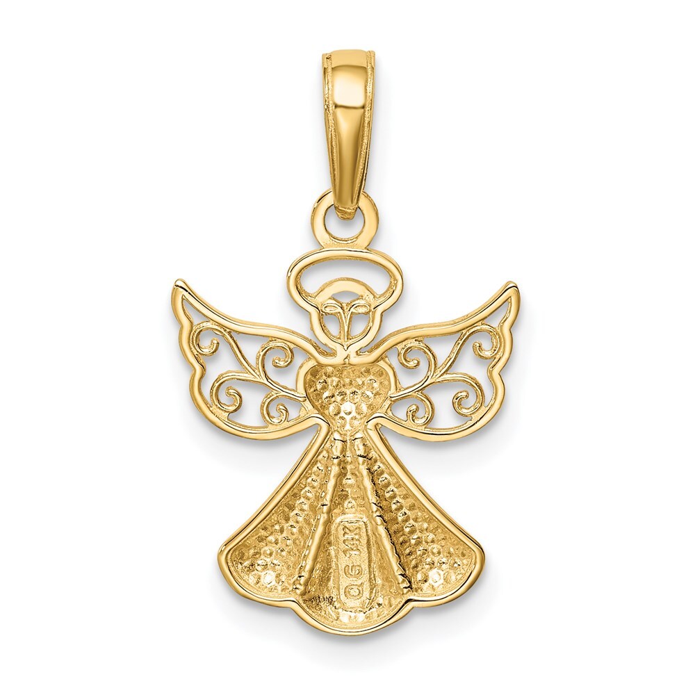 14k Yellow Gold Polished/Textured Guardian Angel Heart Pendant for Women