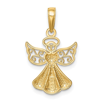 14k Yellow Gold Polished/Textured Guardian Angel Heart Pendant for Women