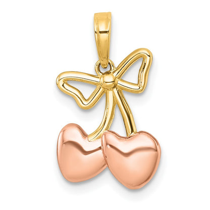 14k Yellow Gold with White Rhodium and Rose-plating  Heart Cherries Charm