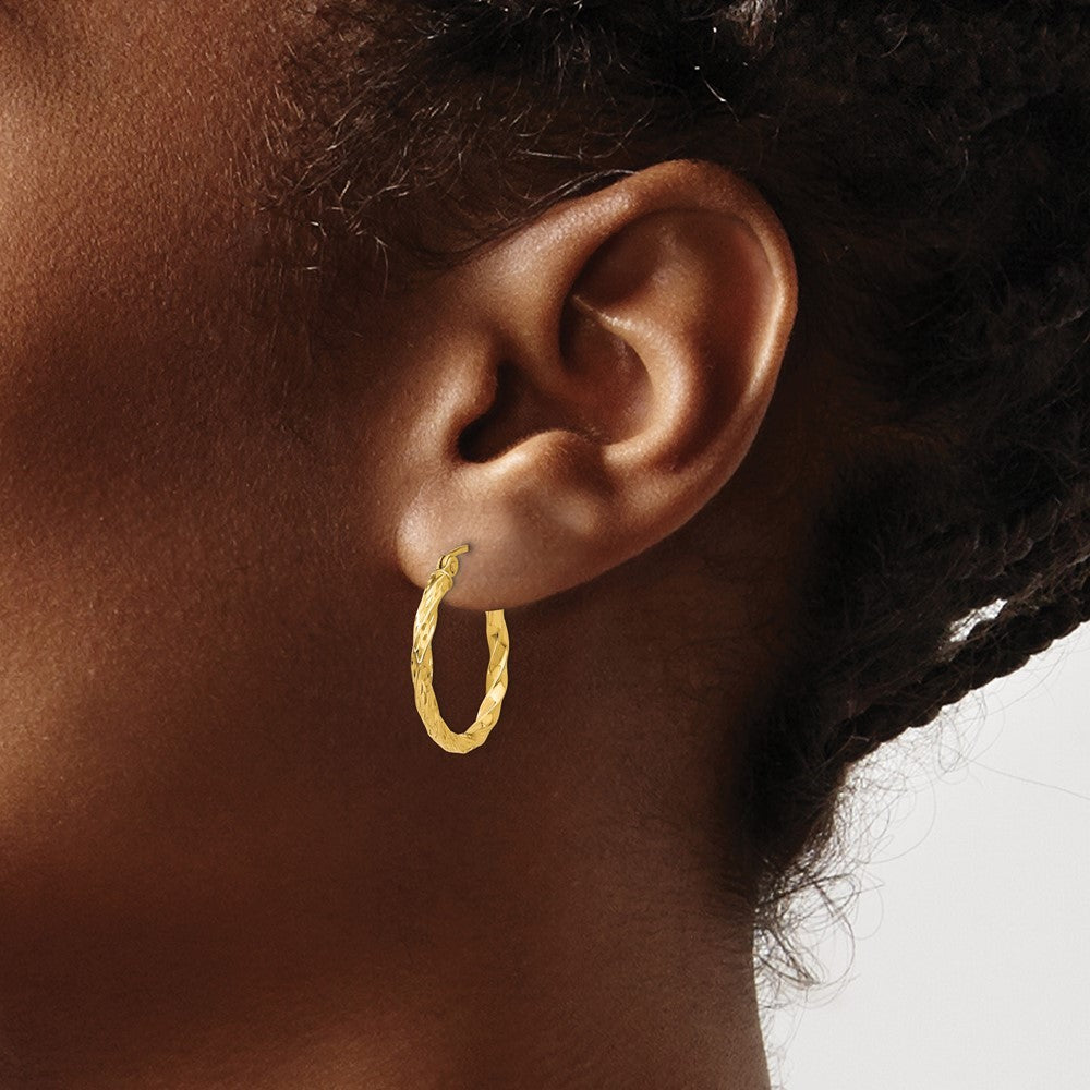 14k Yellow Gold Twist Hollow Hoop Earrings