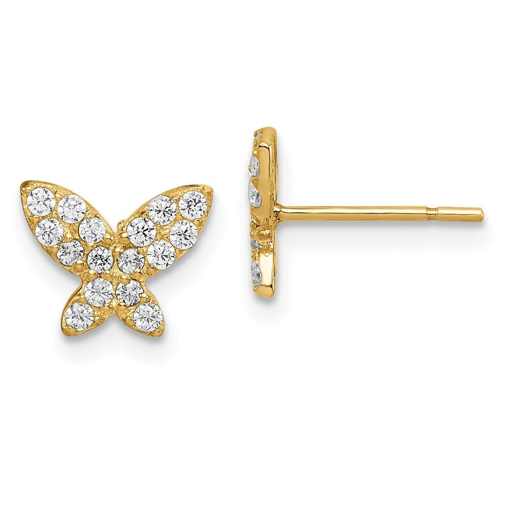 14k Yellow Gold Butterfly Cubic Zirconia Stud Earrings Gift for Women