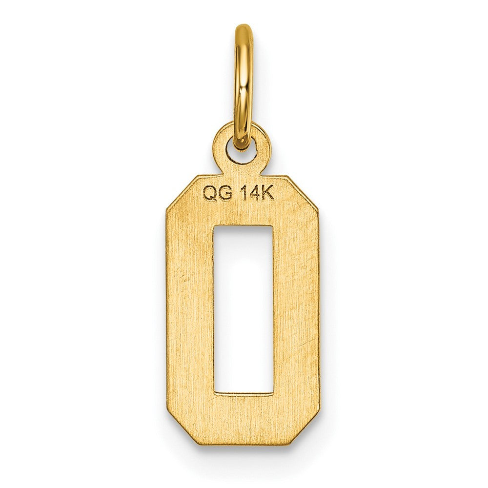 14k Yellow Gold Small Brushed Diamond-cut Number 0 Charm