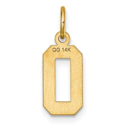 14k Yellow Gold Small Brushed Diamond-cut Number 0 Charm