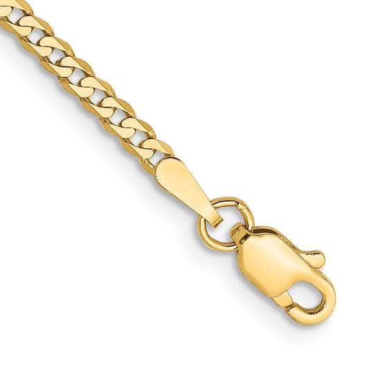 14k Yellow Gold 8 inch 2.2mm Flat Beveled Curb Bracelet