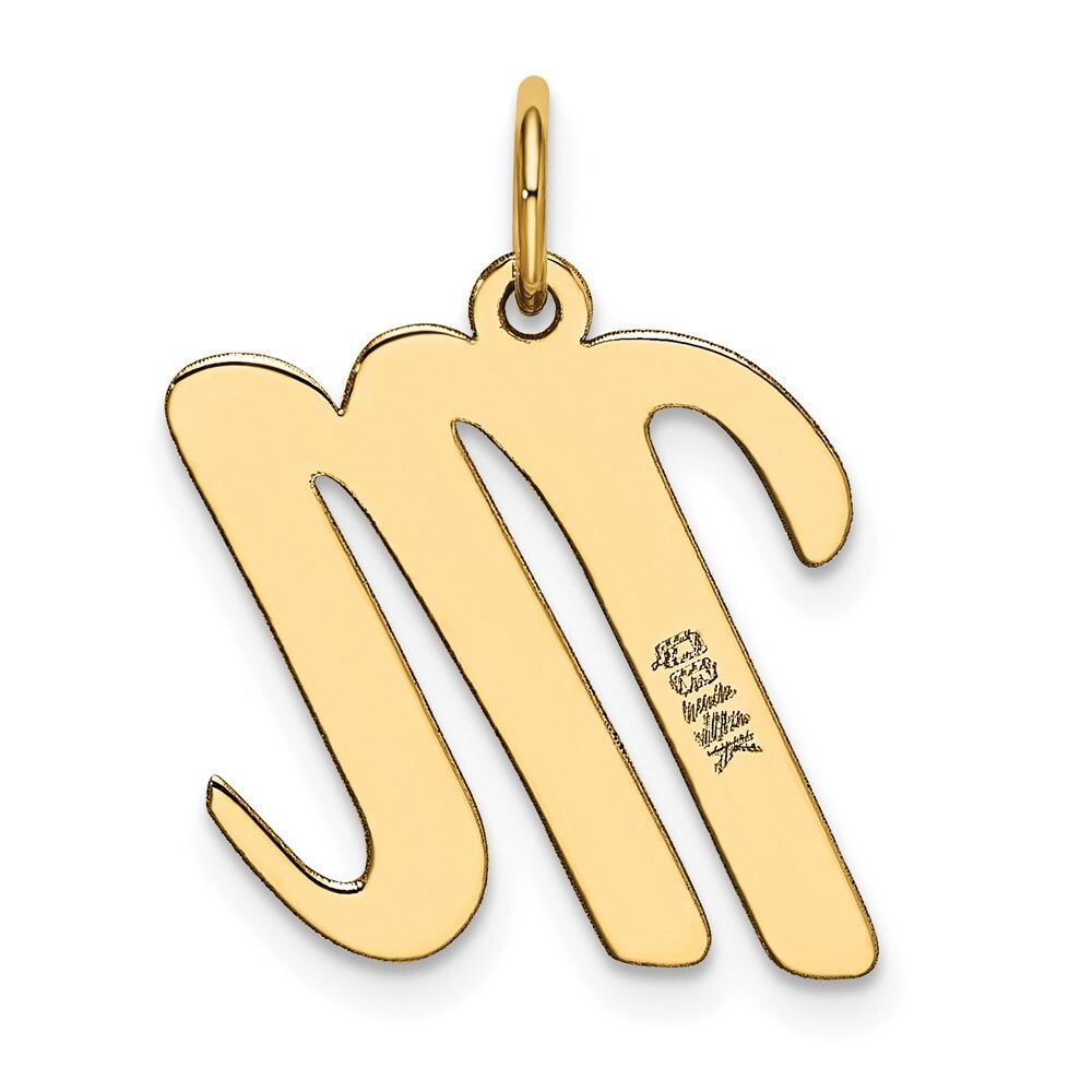 14k Yellow Gold Large Script Letter M Initial Charm Pendant for Women