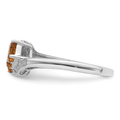 Sterling Silver Rhodium 3 Stone Citrine & Diamond Ring Size 8