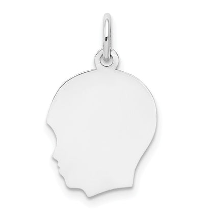 14k White Gold White Plain Medium.009 Depth Facing Left Boy Charm Pendant