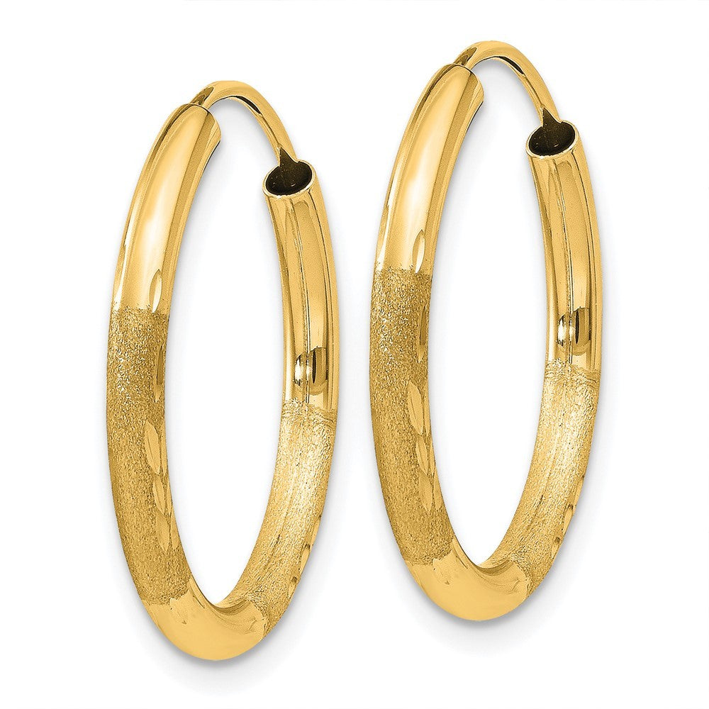 14k Yellow Gold 2mm Satin Diamond-cut Endless Hoop Earrings