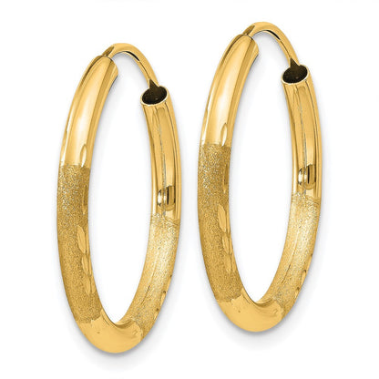 14k Yellow Gold 2mm Satin Diamond-cut Endless Hoop Earrings