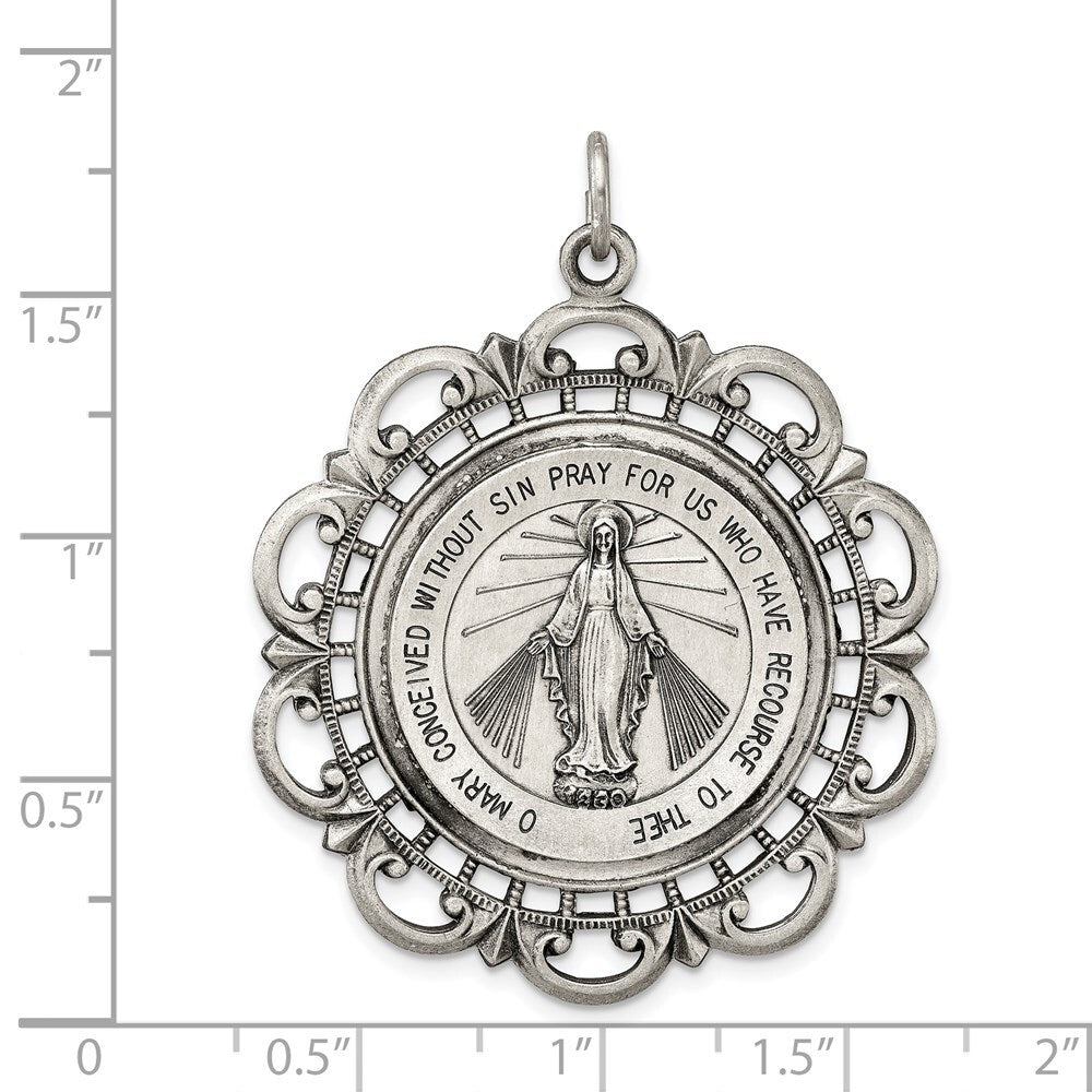 Sterling Silver Antiqued Miraculous Medal Pendant Holiday Gift for Women