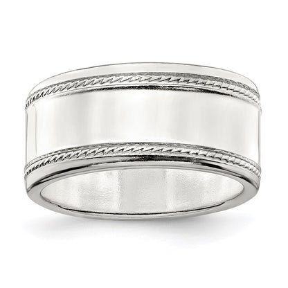 Sterling Silver 9.5mm Flat with Rope Edge Size 11 Band
